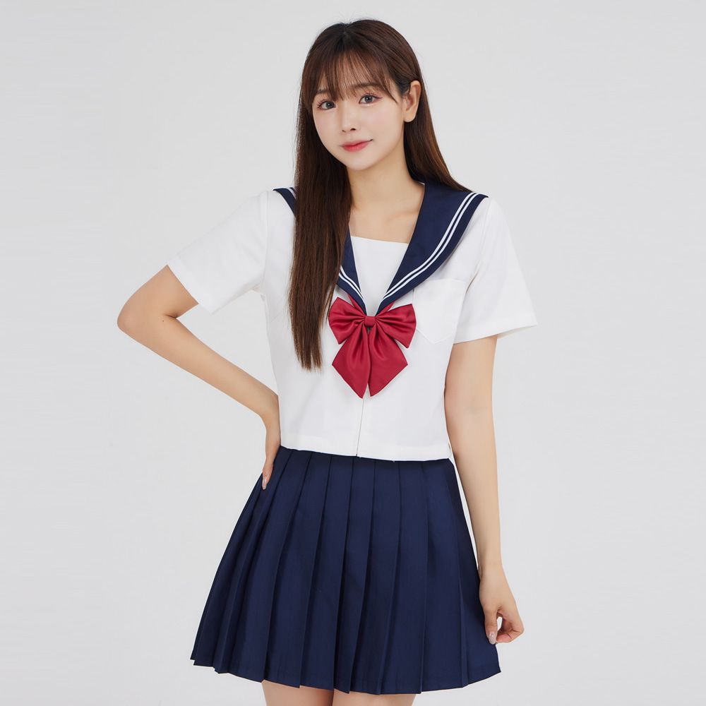 교복몰 화이트_네이비 플리츠 세라복 세트 (반팔)