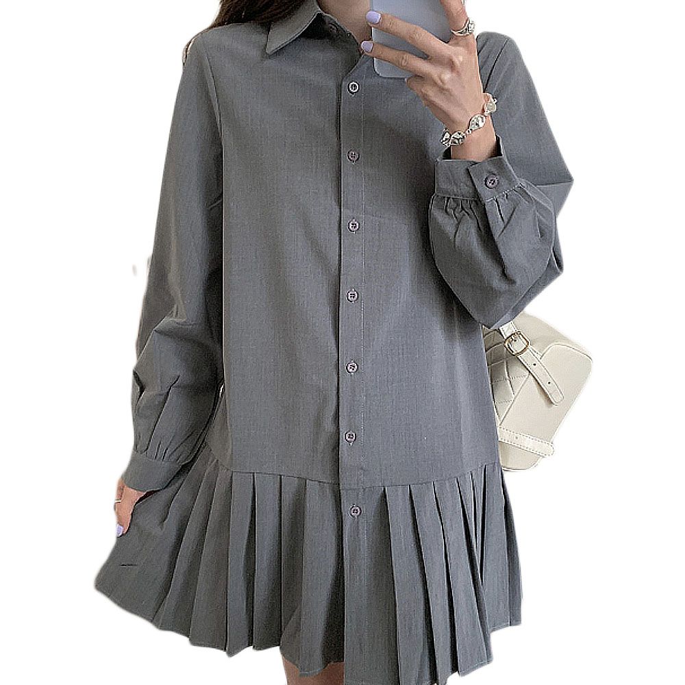 패션 여자 긴팔 셔츠 플리츠 미니원피스 데일리룩