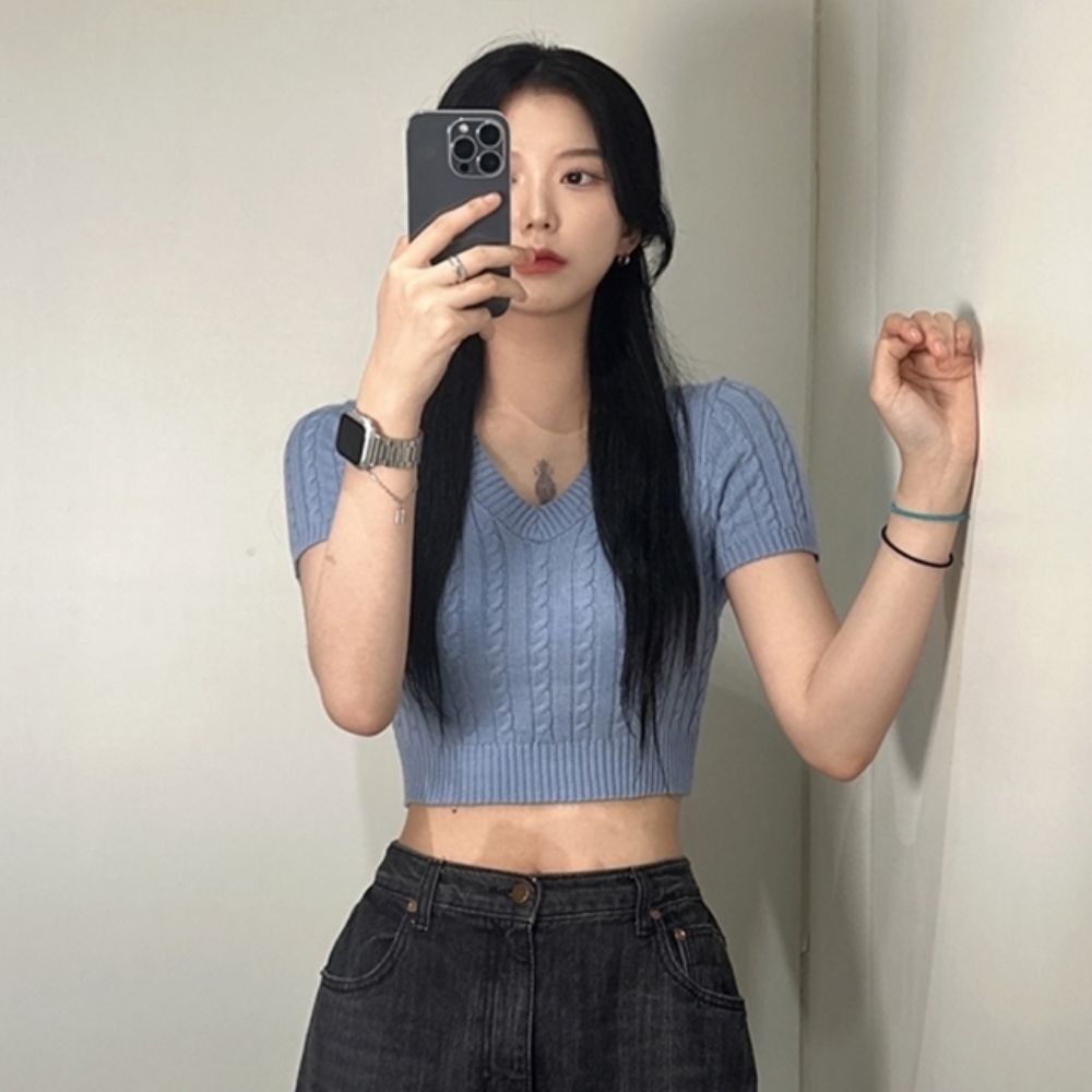 블랙 핑크 꽈배기 여름 티셔츠 4color 코