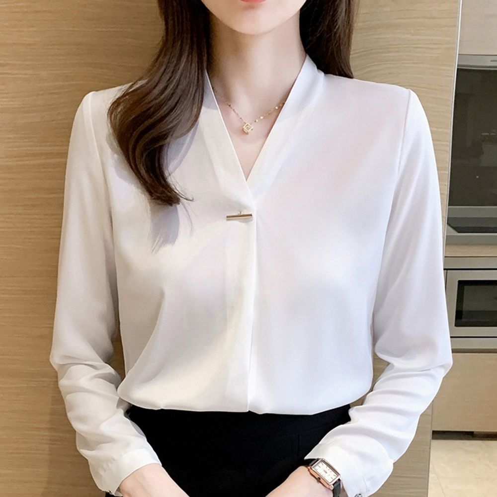 데일리 블라우스 긴팔 노카라 남방 여성셔츠 브