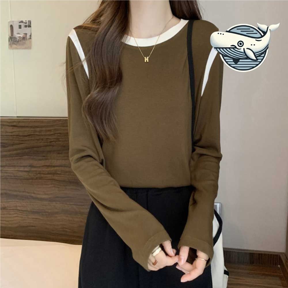 배색라인 모달 긴팔 티셔츠 여성용 스타일리시