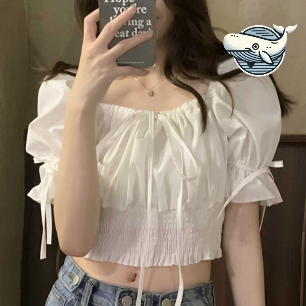 여름 스타일 세미 크롭 블라우스 편안한 소매