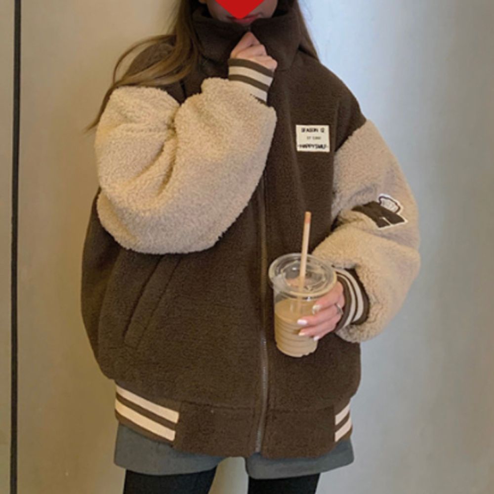 여성 투톤 하이넥 뽀글이 점퍼 1P 보온 간절기 아우터