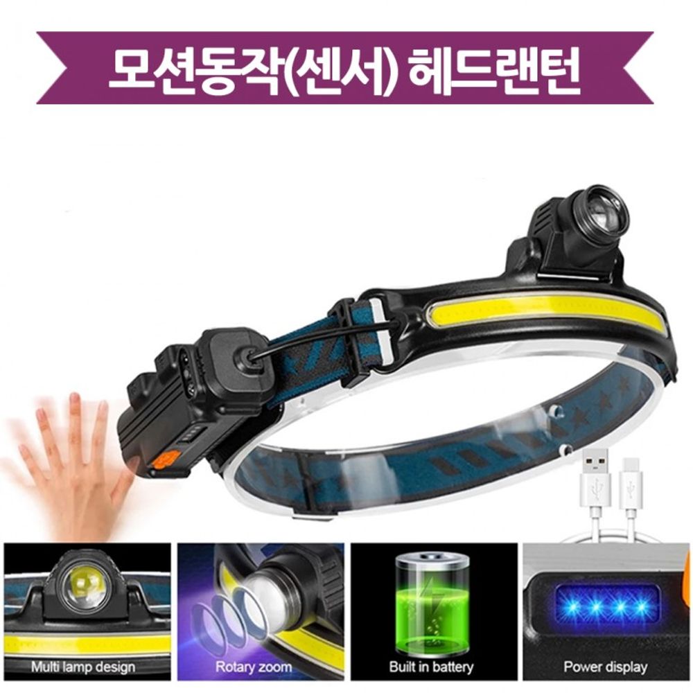 줌 센서 W679 LED 넓은 시야 랜턴 헤드랜턴 COB 낚시