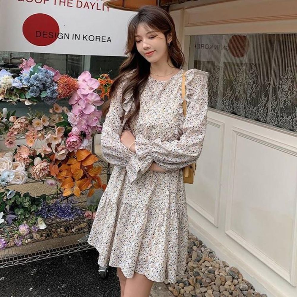 프릴 플라워 미니 원피스 LL D128 A라인 프릴 미니 리
