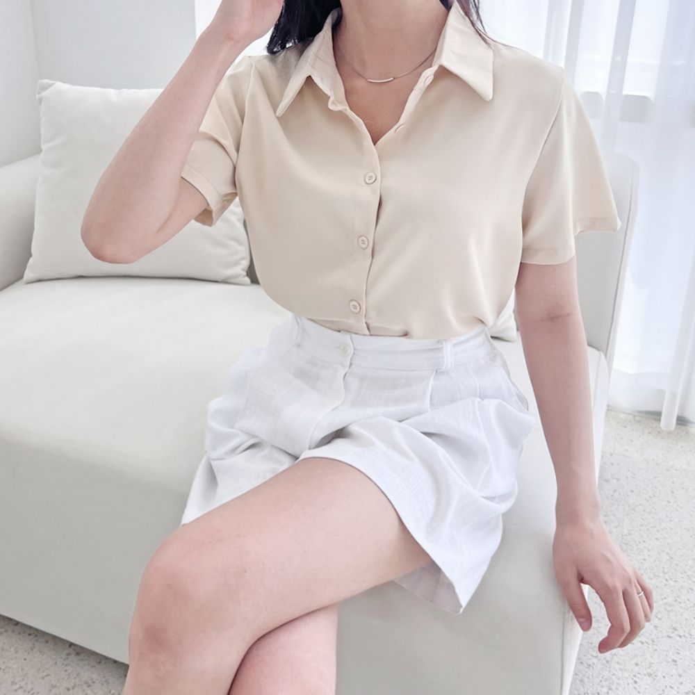 여성 여름 차르르실키 반팔 블라우스 셔츠남방