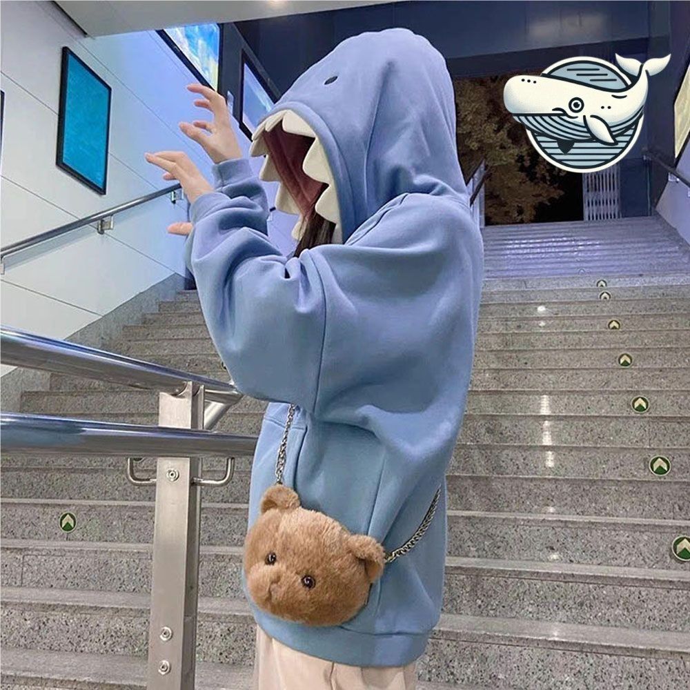 귀여운 상어 디자인 후드티 편안한 기모 후드티