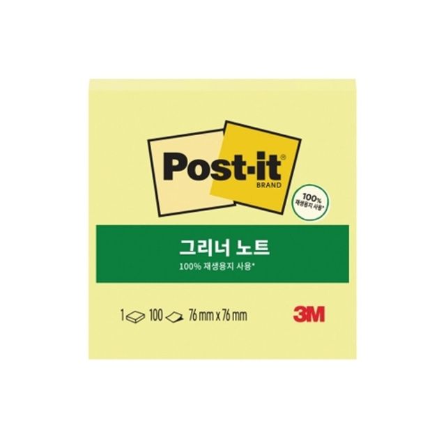 3M 포스트잇 친환경 654-RC 노랑/(76x76 100매) 갑(