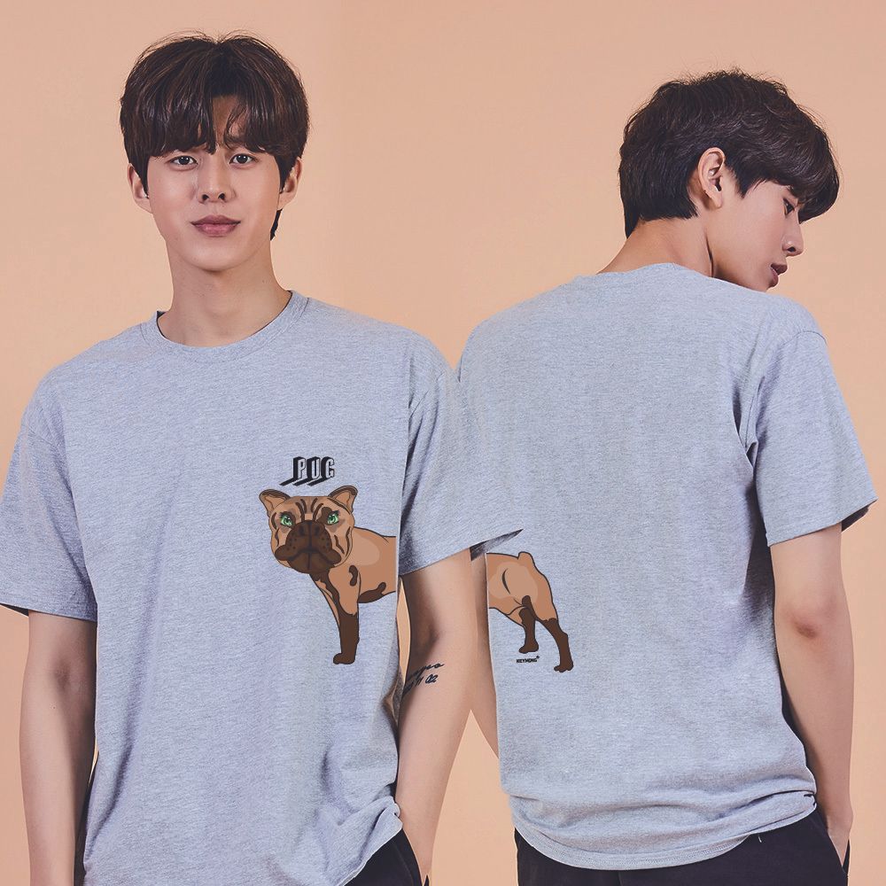 키밍 퍼그 강아지 그래픽 캐쥬얼 반팔티 AIE