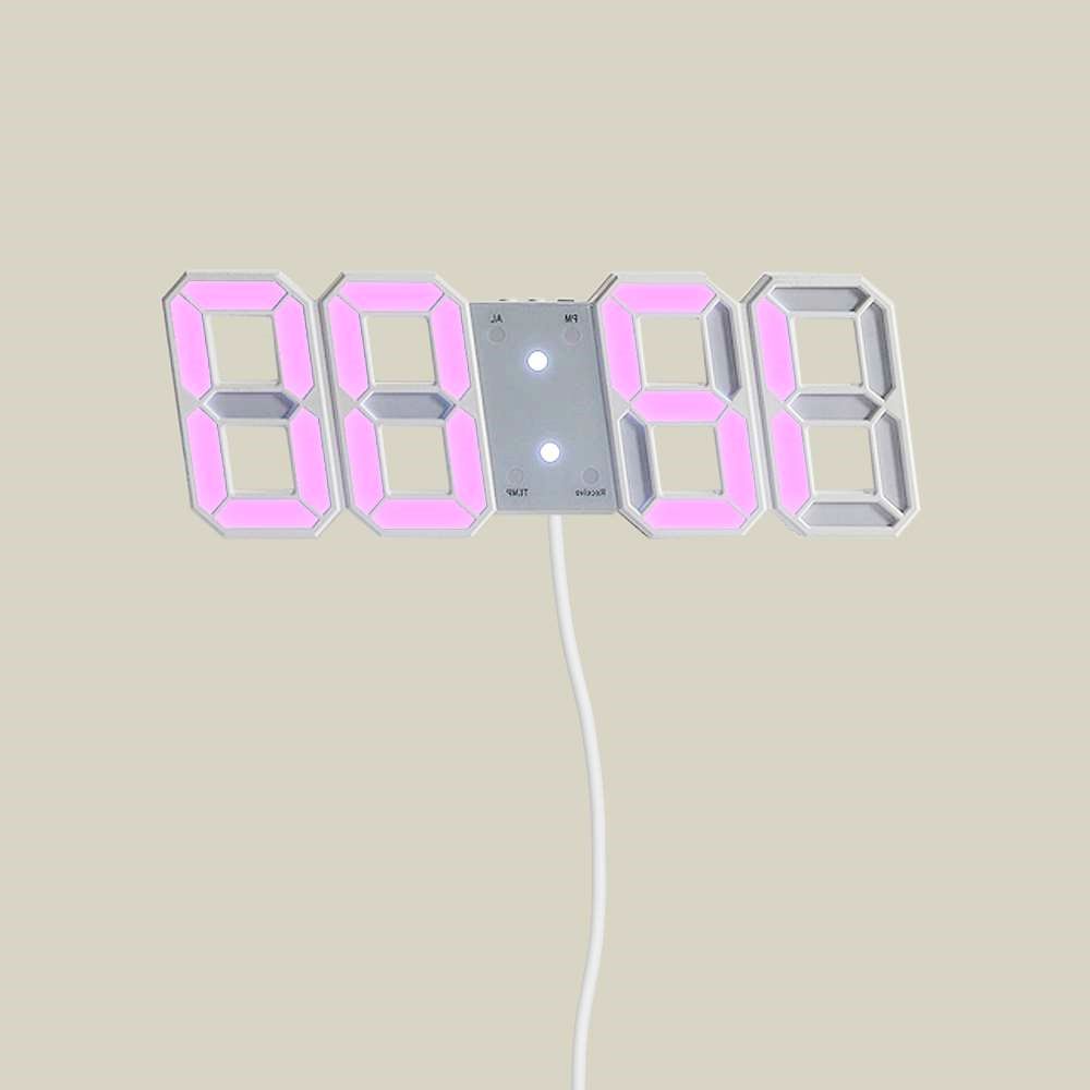 LED 스마트 벽시계 화이트핑크 USB 탁상용 큰숫자