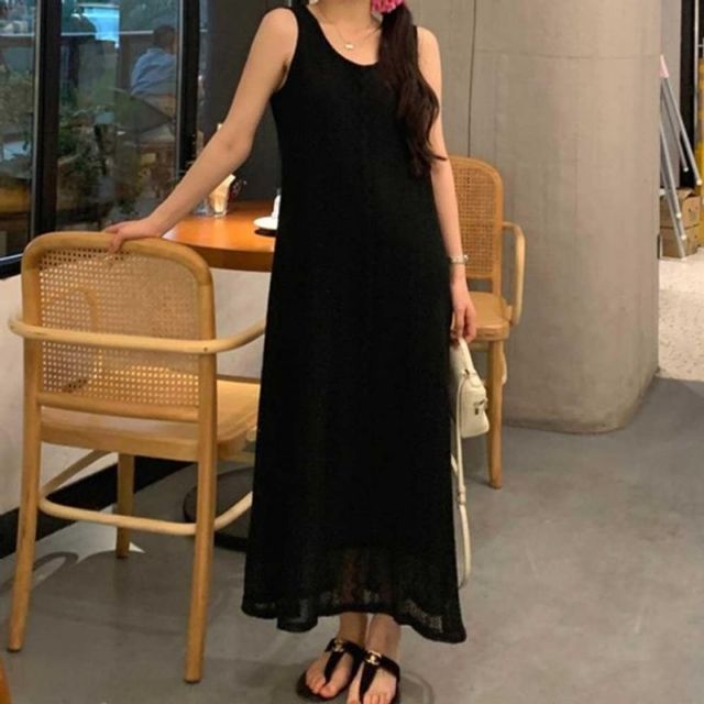 민소매원피스 펀칭 라운드넥 기본 레이스 데이 여름