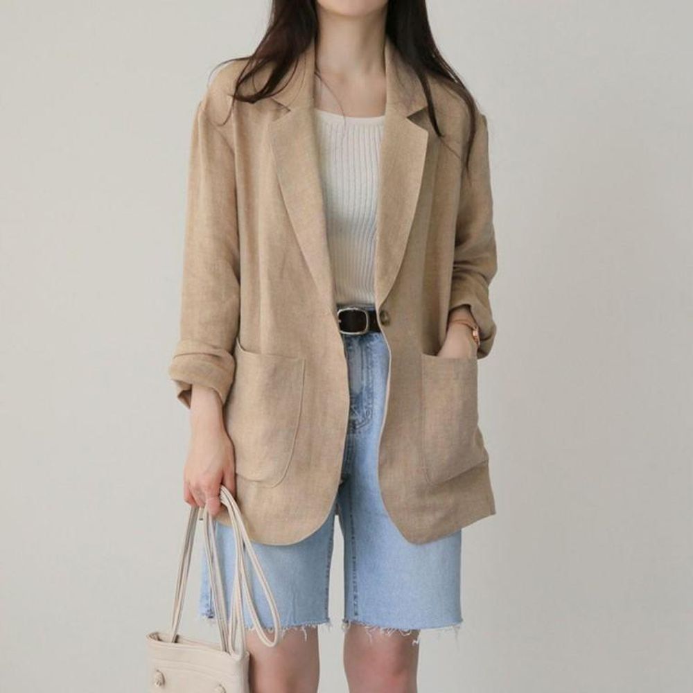 여름 마이 마 루즈핏린넨 린넨 오버핏 자켓 투버튼 봄