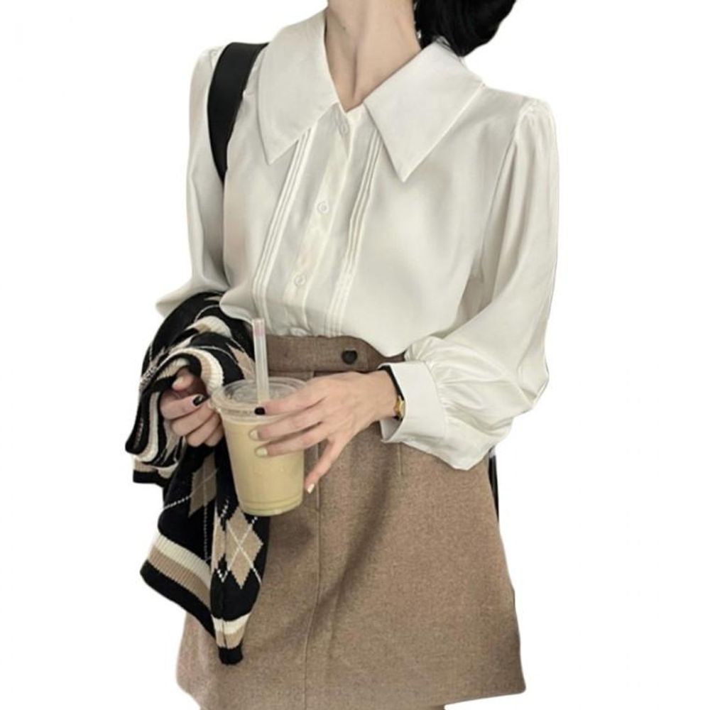 하객룩 데일리룩 화이트 셔링 여자 블라우스 빅카라