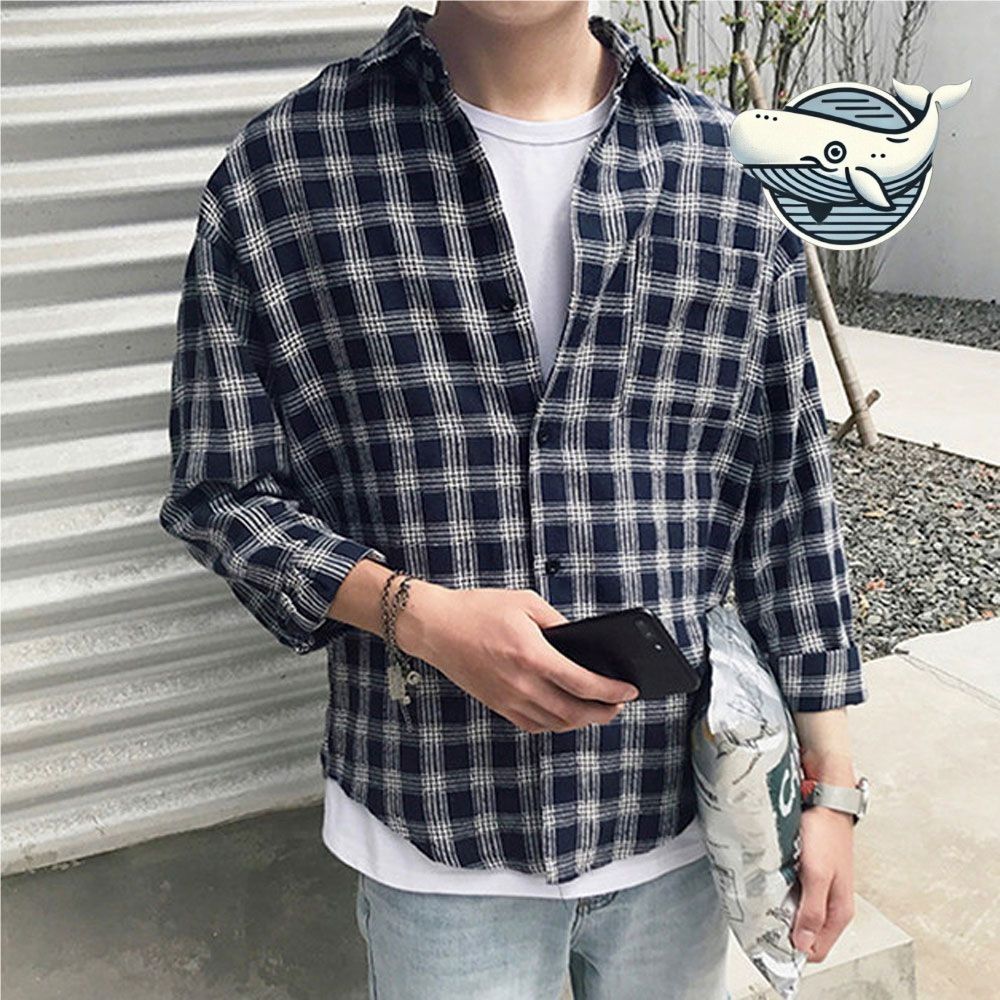 여름 내추럴 체크 남방 편안한 데일리 캐주얼