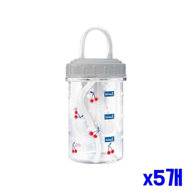 체리 투명 빨대 물병 400ml x5개 빨대물통 휴대물통