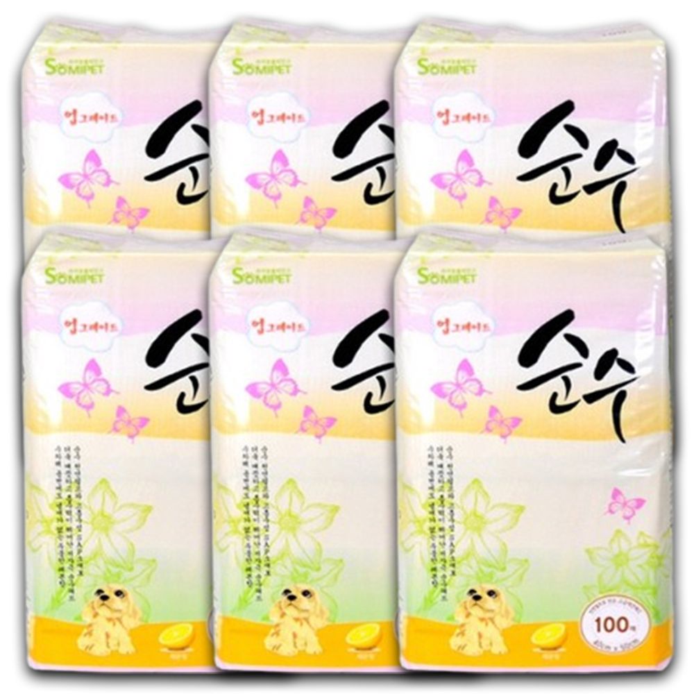 강아지 논슬립 배변 패드 기본 레몬향 100매 6P 실내