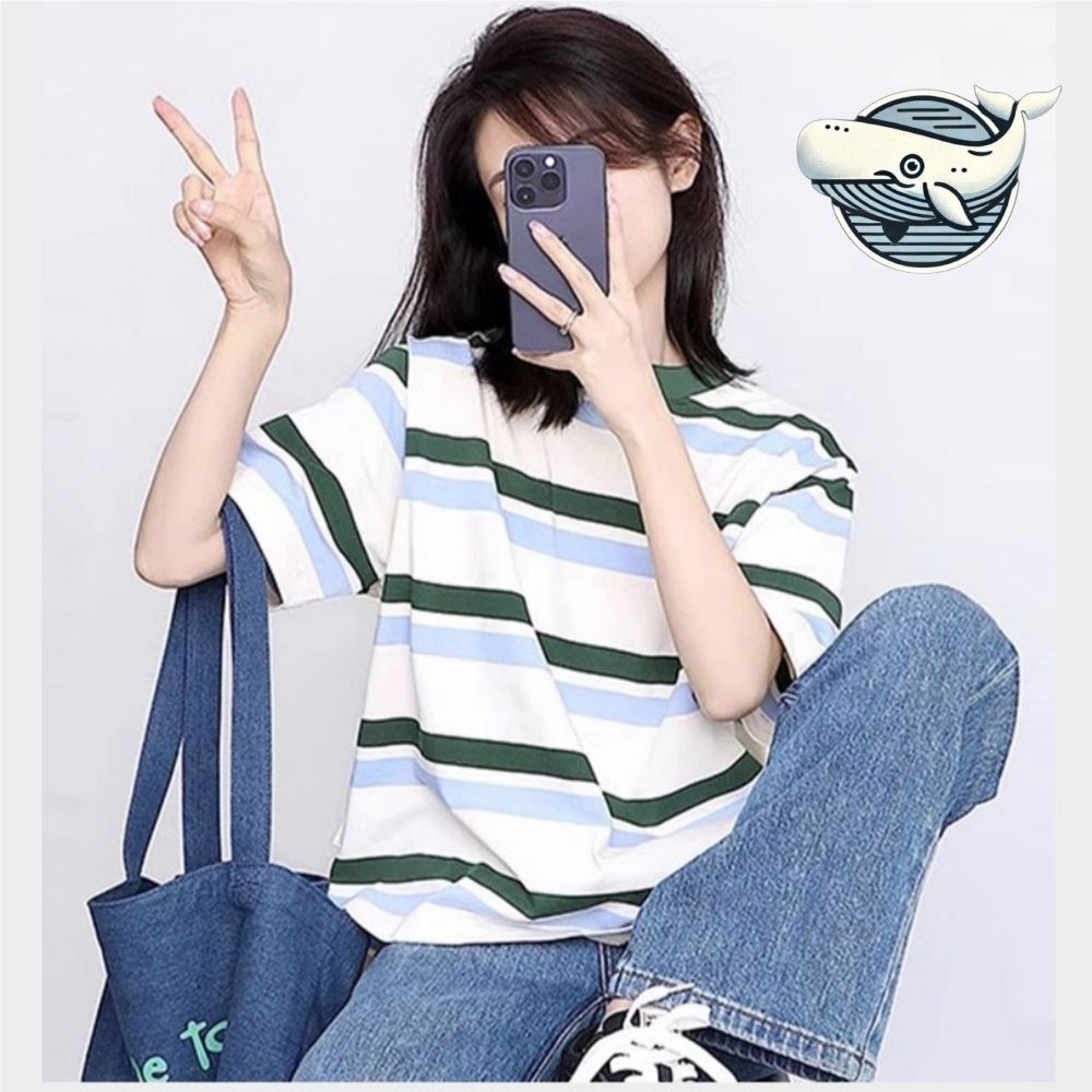 스트라이프 배색 반팔티 여성 캐주얼 여름