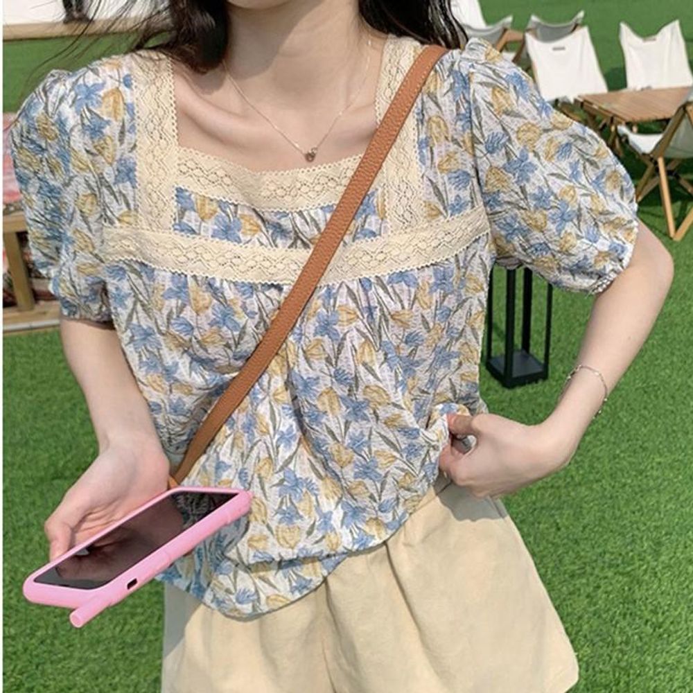 스퀘어넥 플라워 티셔츠 0 루즈핏 티셔츠 시원한 레이