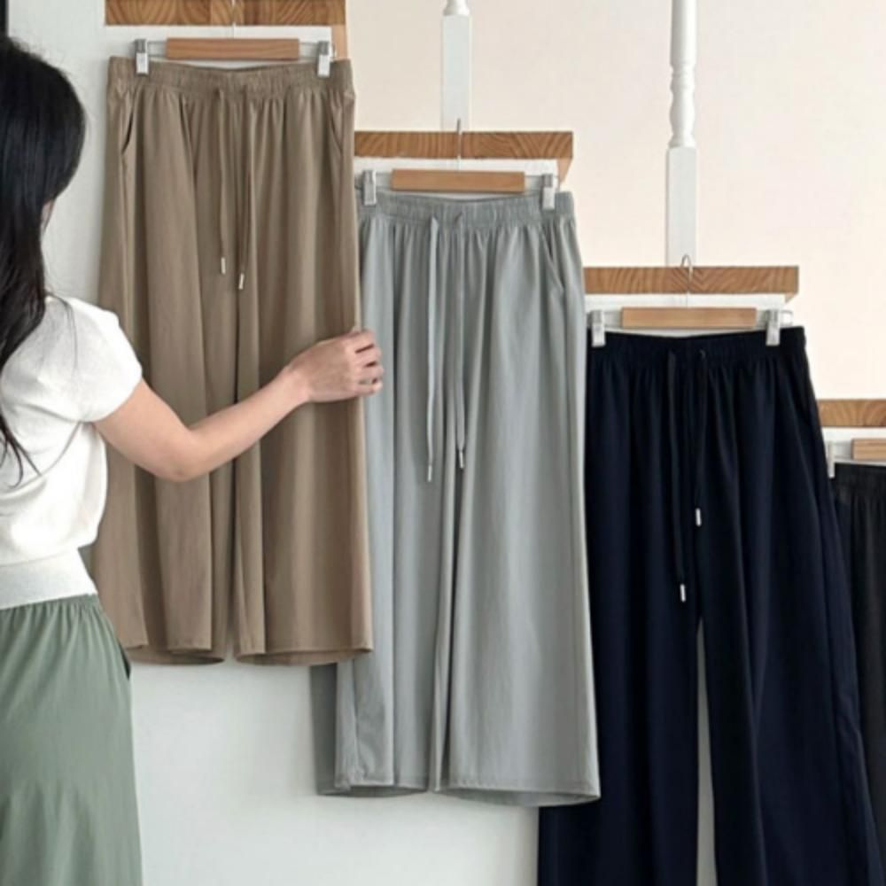 여성 8부 와이드 밴딩 팬츠 여름 홈웨어 통 바지