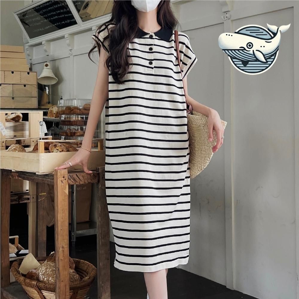 모던 스트라이프 롱원피스 캐주얼 여름룩 데일리