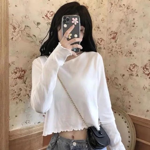 크롭스타일 밑단 셔링 긴팔티 요가복 스포티