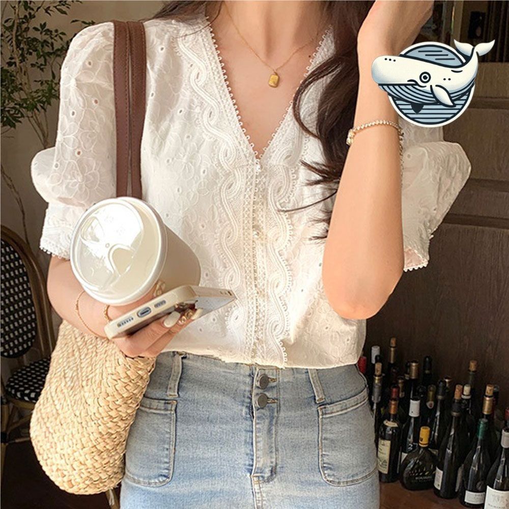 여자 셔링 블라우스 브이넥 소프트 화이트