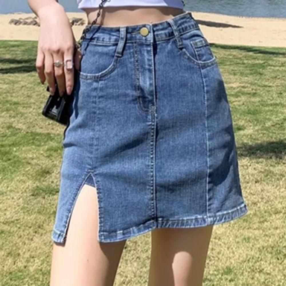 여성 A라인 슬릿 미니 데님 스커트 속바지 청치마