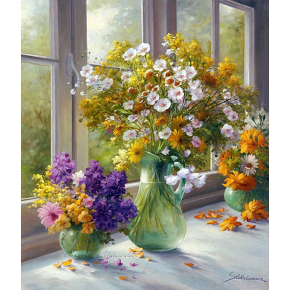 창가의 들꽃 (캔버스) 보석십자수 40x50