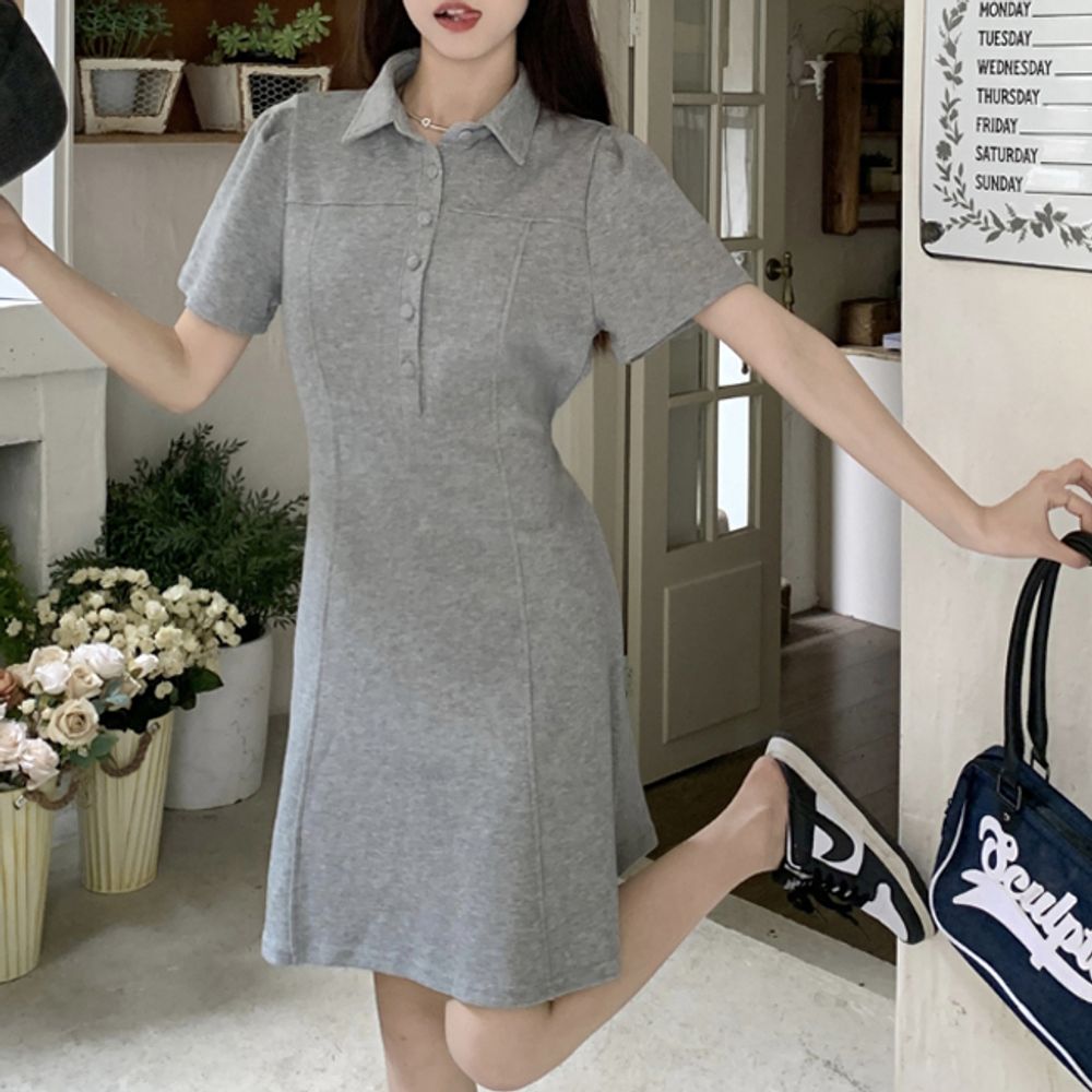 여성 카라 단추 반팔 원피스 1P 데일리 여름 치마