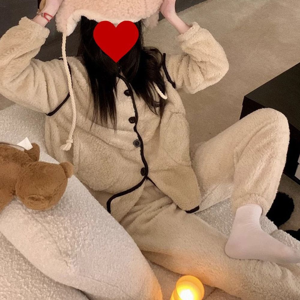 여성 극세사 브이넥 잠옷 홈웨어 부드러운