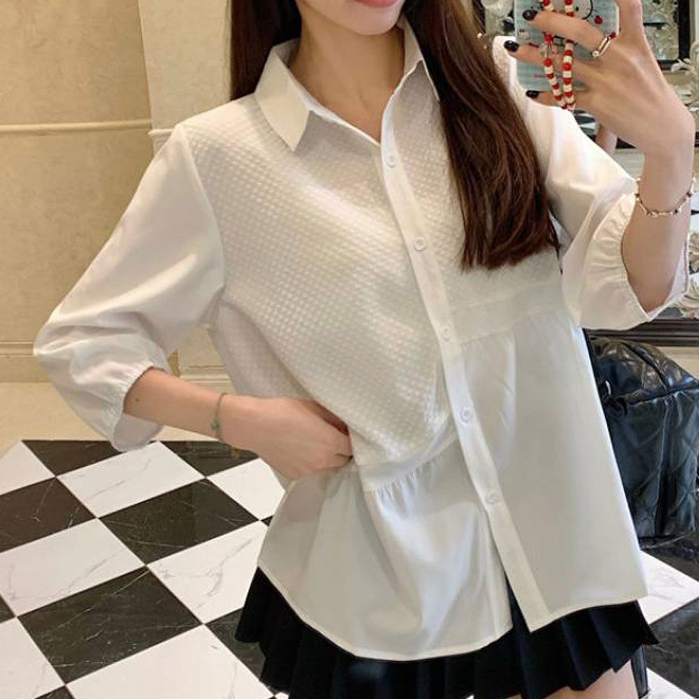 여자 셔링 블라우스 7부 루즈핏 캐주얼 데일리 패션