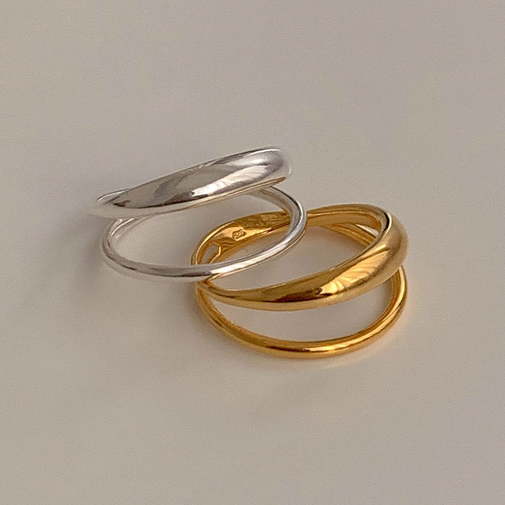 (925 Silver) Two line ring B 64