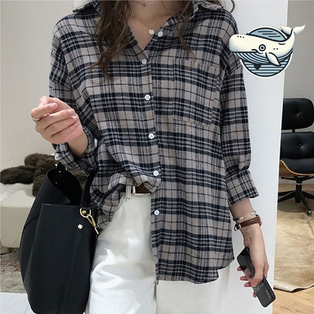 여성 체크 패턴 오버핏 셔츠 데일리 스타일
