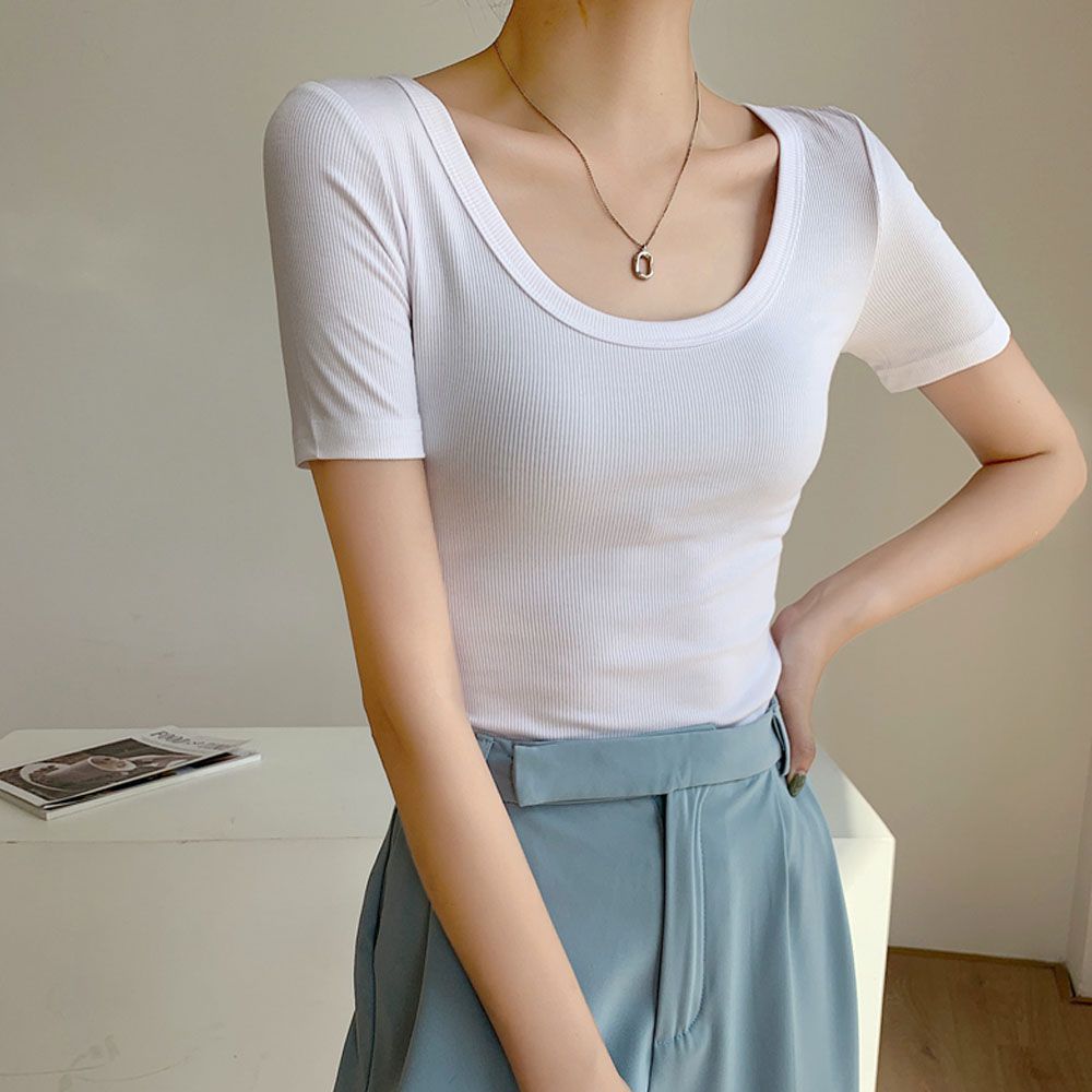 이너티 반팔티 기본 슬림핏 라운드넥 넥 골지