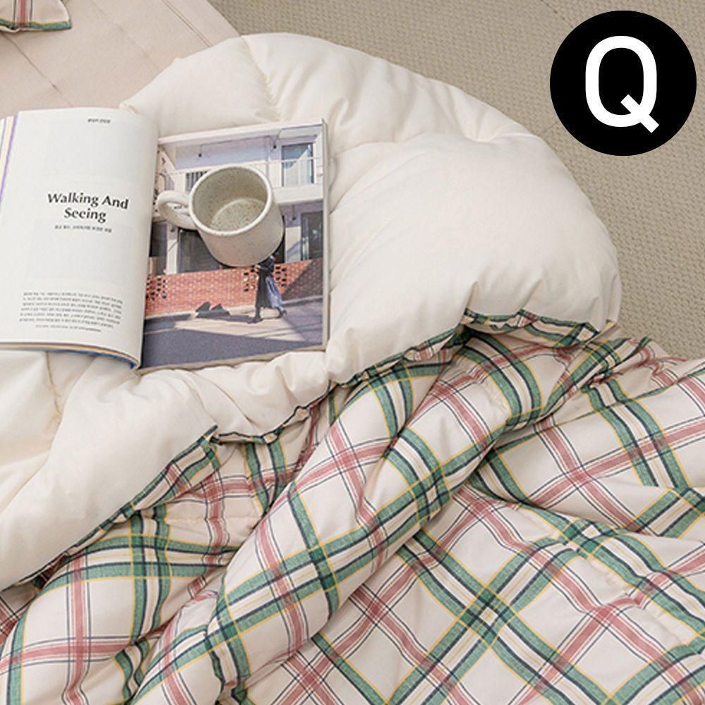해피니 마드라스 체크 차렵이불 퀸 Q (마일드그린티)