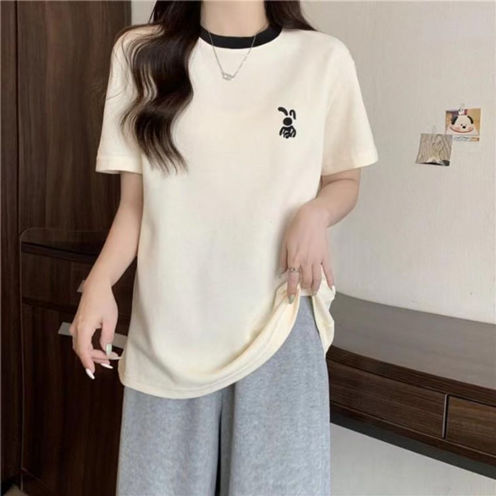 래빗 자수 링거 라운드넥 반팔 숏 슬리브 MFNC 040107