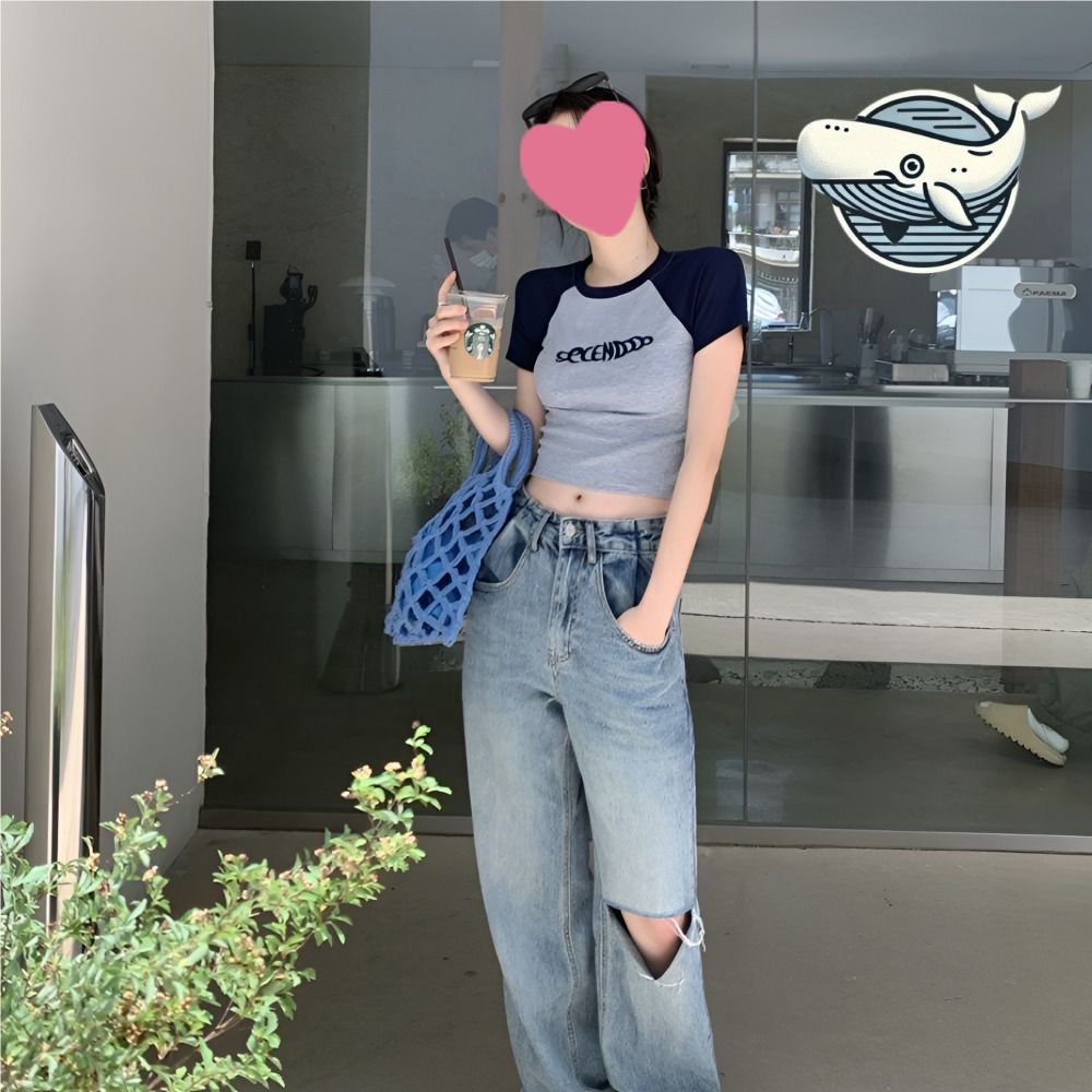 시원한 데일리 크롭 반팔 티셔츠 레터링 캐주얼