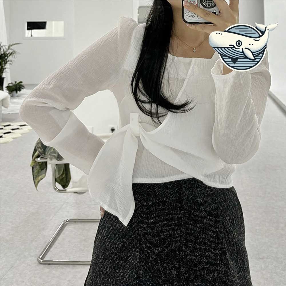 봄가을 스트랩 퍼프 블라우스 여성용 스퀘어넥