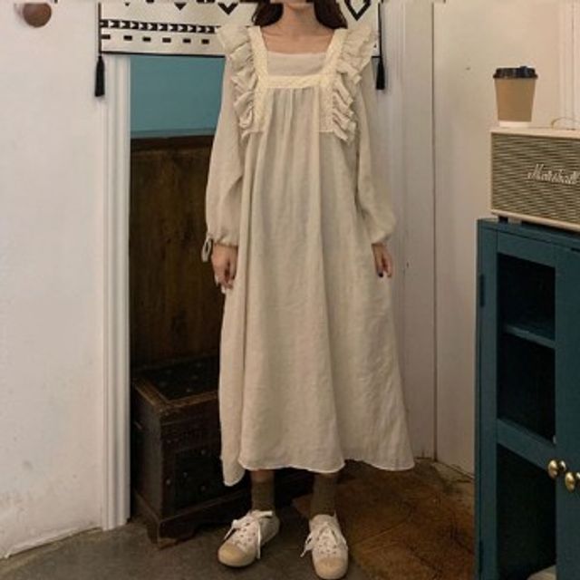프릴 블루베리 과일 토마토 원피스 베이지 생