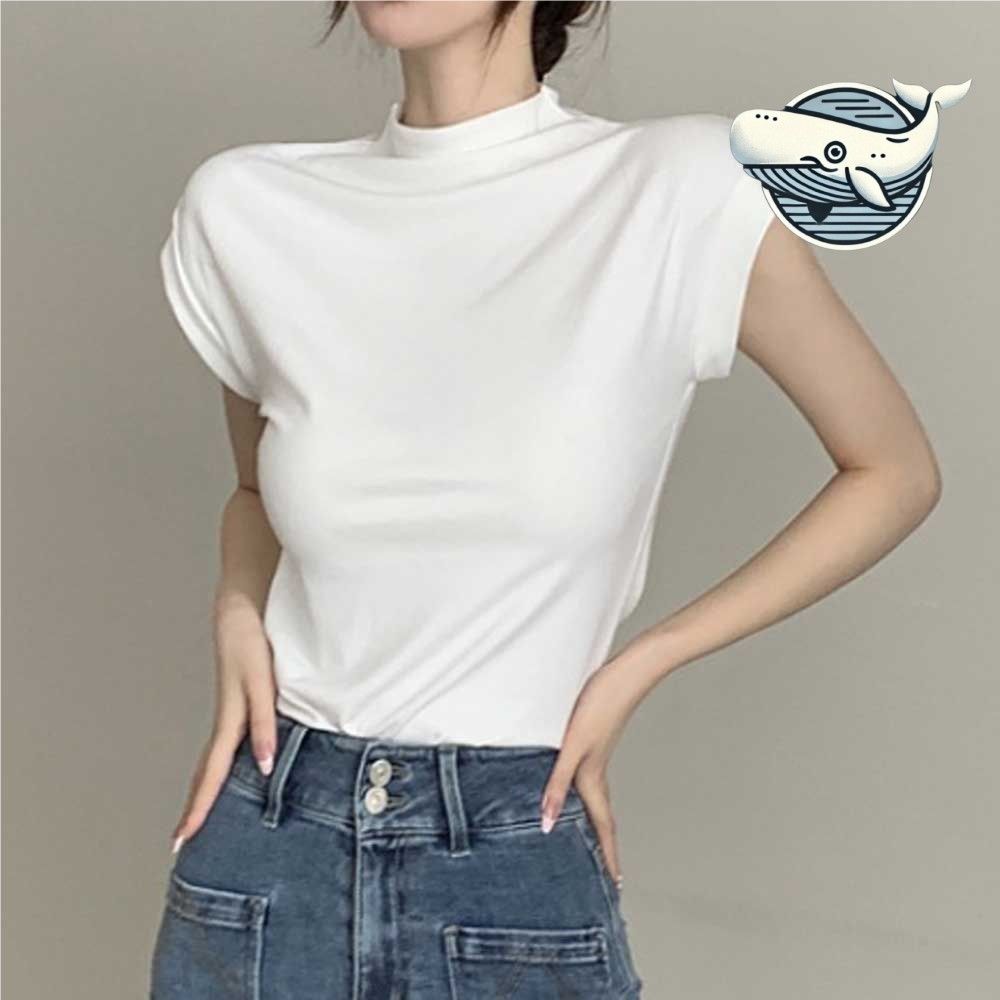 여리여리 하프넥 캡소매 기본 크롭 반팔티
