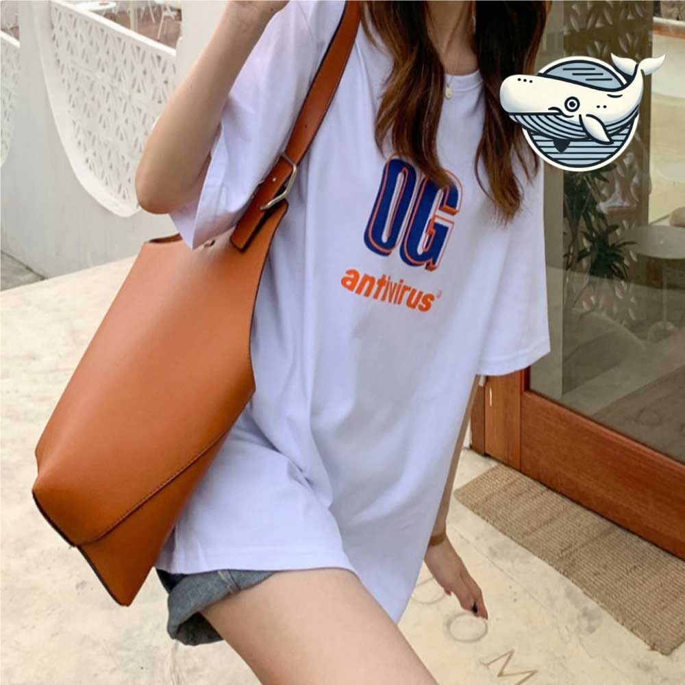 여성 오버핏 영문 프린트 티셔츠 여름 데일리