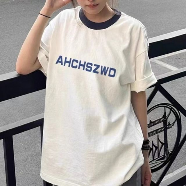 우먼즈 오버핏 링거 기본 레터링 데이 반팔티