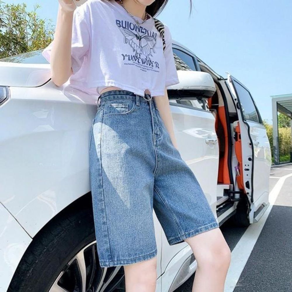 예쁜 기장 반바지 여름 미디 y2k룩 여성 5부 청바지