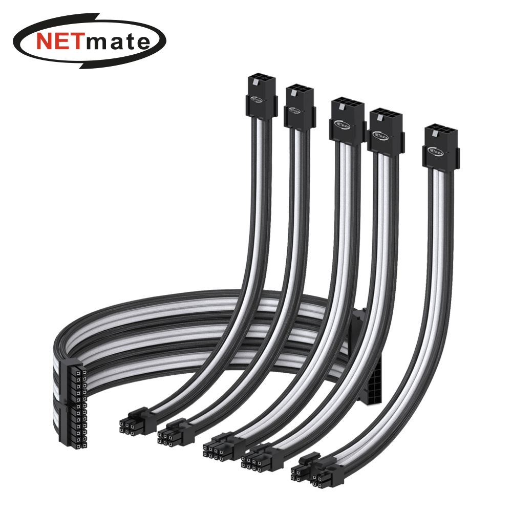 NETMATE PSU 연장 슬리빙 케이블 30cm(블랙화이트)