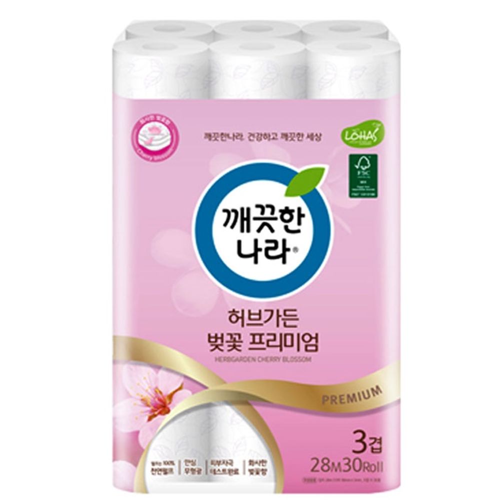 쿨샵 깨끗한나라 벚꽃향 프리미엄 롤화장지 30롤 28M