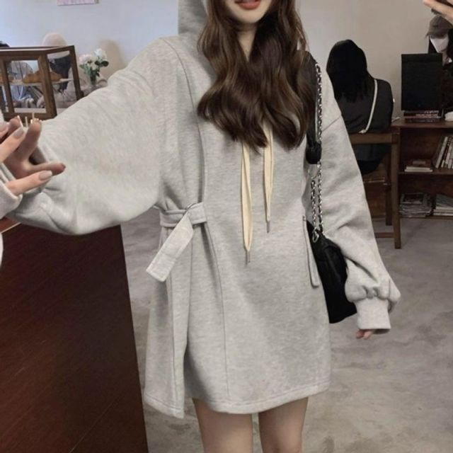 기모 후드 안감 기본 맨투맨 데이 원피스 큐티 루즈핏