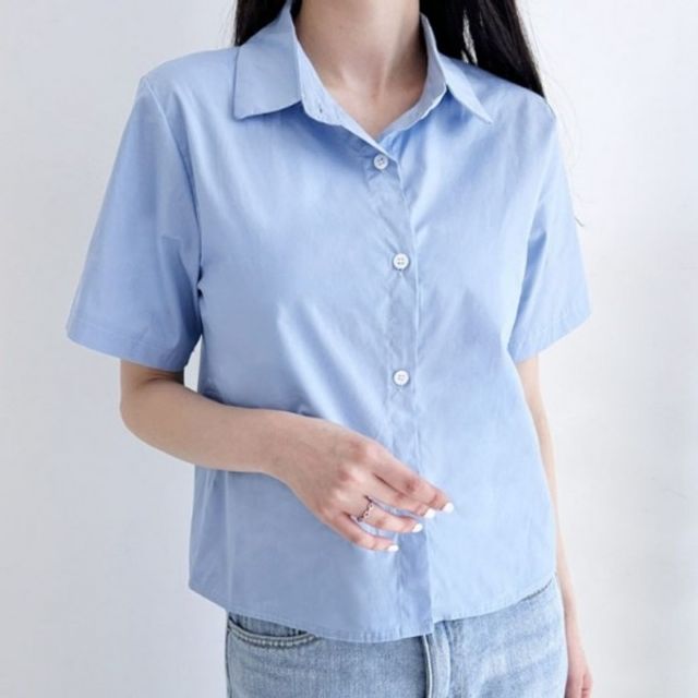 베이직 반팔셔츠 여자 기본 크롭 데이 여성 남방 블라