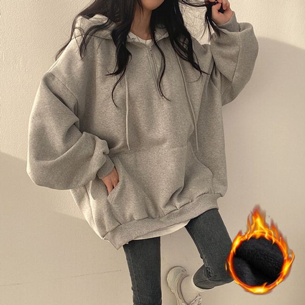 그레이 반집업 지퍼 긴팔 지퍼 후드 반집업 티