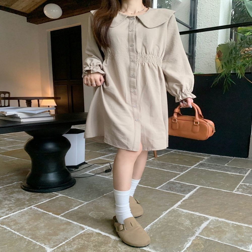 여성 빅카라 밴딩 심플한 언발 원피스
