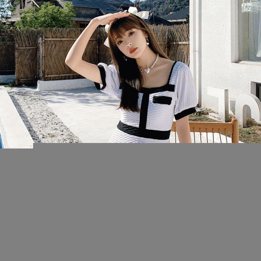엔틱 원피스수영복 수영 캡내장 여름휴가 반팔 여자